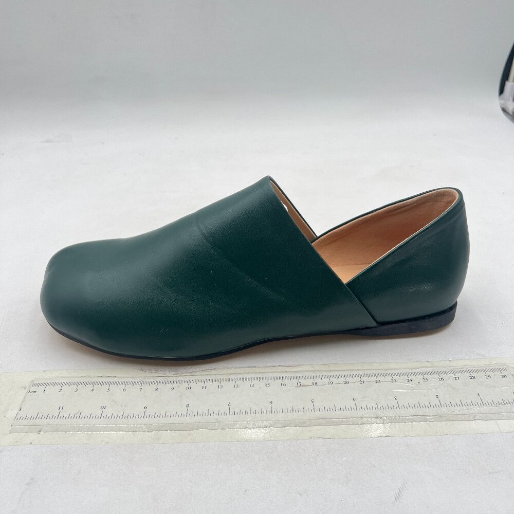 Maiyang Dark Green Square Toe Low Top Flats Slip On Low Heel Pumps Comfy Office